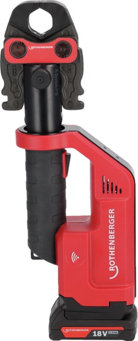 ROTHENBERGER ROMAX COMPACT III aku radiálny lis 12-40 mm, 19 kN, 18 V, akumulátor 2,0 Ah, nabíjačka, medzičeľusť, krúžky SV 15-18-22-28, kufor (sada)