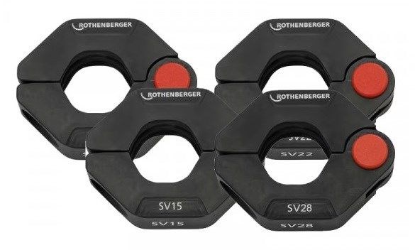 ROTHENBERGER ROMAX COMPACT III aku radiálny lis 12-40 mm, 19 kN, 18 V, akumulátor 2,0 Ah, nabíjačka, medzičeľusť, krúžky SV 15-18-22-28, kufor (sada)