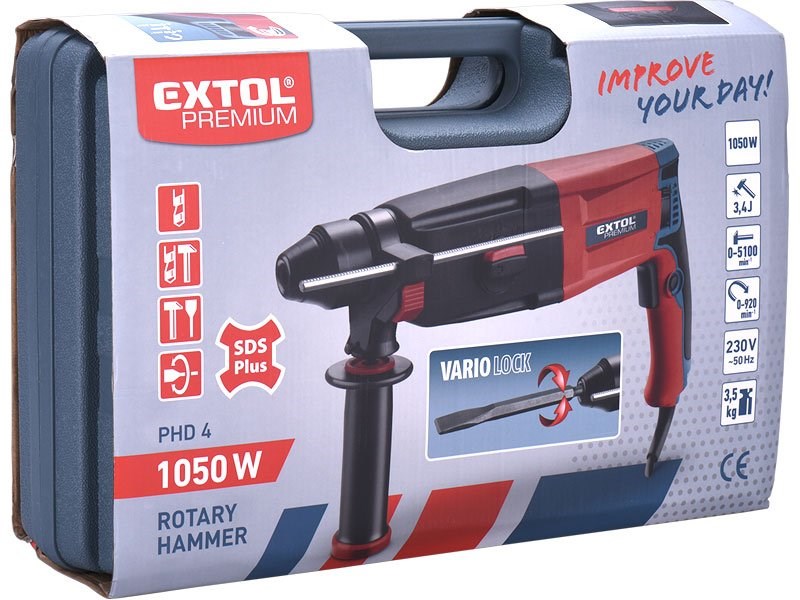 EXTOL PREMIUM PHD 4 kombinované kladivo, 3,4 J, 1050 W, SDS-Plus, kufor