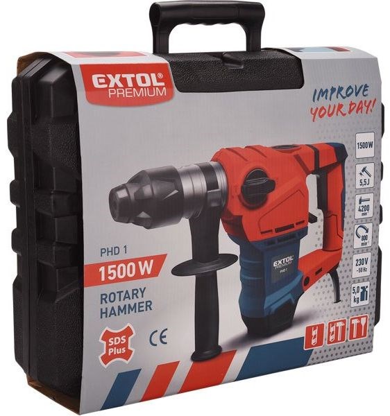 EXTOL PREMIUM PHD 1 kombinované kladivo 5,5 J, 1500 W, SDS-Plus, kufor, príslušenstvo