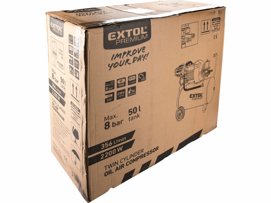 EXTOL PREMIUM olejový kompresor 50 l, 8 bar, 2200 W