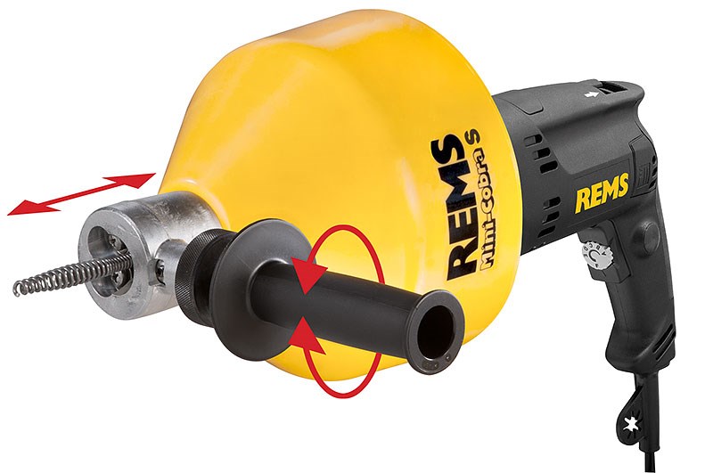 REMS MINI-COBRA S SET elektrický prístroj na čistenie rúrok 20-50 mm, špirála 8 mm, 7,5 m, s hnacím náradím, súprava príslušenstva