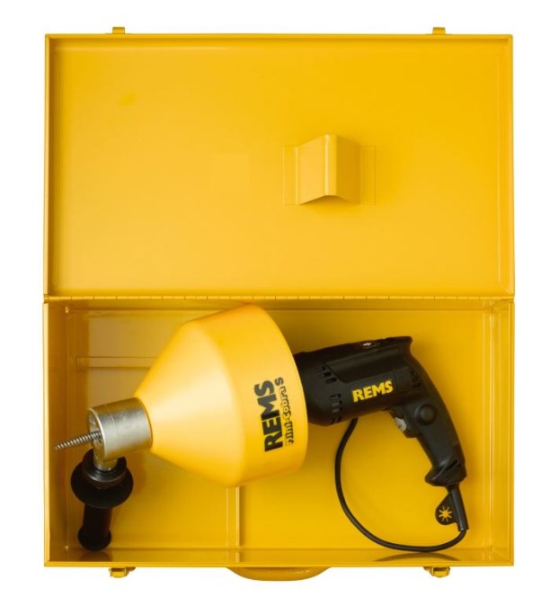 REMS MINI-COBRA S SET elektrický prístroj na čistenie rúrok 20-50 mm, špirála 8 mm, 7,5 m, s hnacím náradím, súprava príslušenstva
