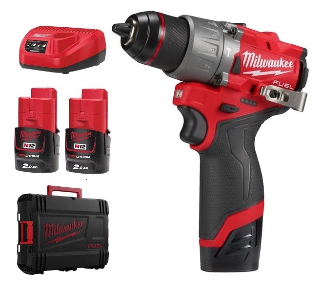 MILWAUKEE M12 FPD2-202X aku príklepová vŕtačka 12 V, 2x akumulátor 2,0 Ah, nabíjačka, kufor