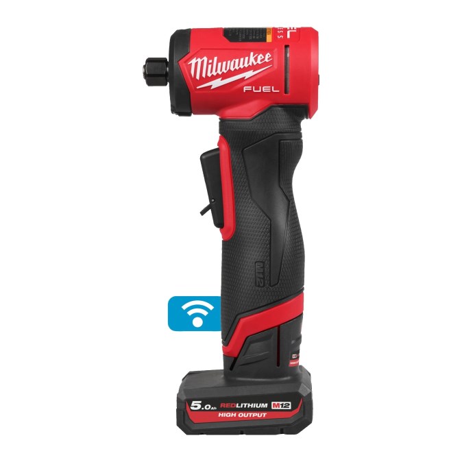 MILWAUKEE M12 FDGA2-522B aku uhlová vretenová brúska 76 mm, 12 V, 2x akumulátor 5,0 Ah + 2,5 Ah, nabíjačka, taška