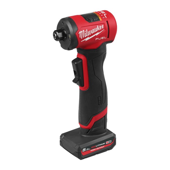 MILWAUKEE M12 FDGA2-522B aku uhlová vretenová brúska 76 mm, 12 V, 2x akumulátor 5,0 Ah + 2,5 Ah, nabíjačka, taška