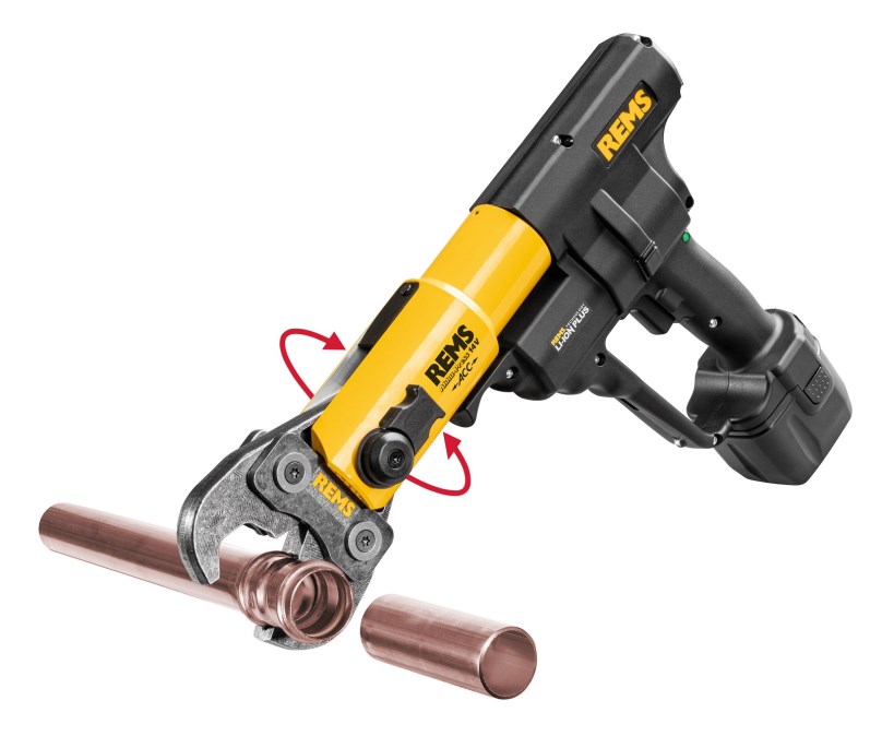 REMS AKKU-PRESS 14V ACC aku radiálny lis 10-108 mm, 32 kN, 14,4 V, s núteným chodom, akumulátor 5,0 Ah, nabíjačka, kufor