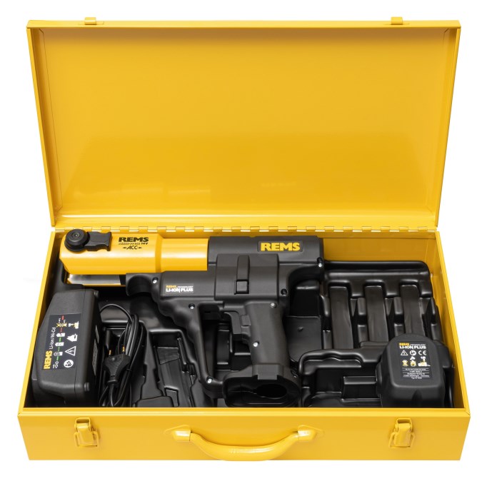 REMS AKKU-PRESS 14V ACC aku radiálny lis 10-108 mm, 32 kN, 14,4 V, s núteným chodom, akumulátor 5,0 Ah, nabíjačka, kufor