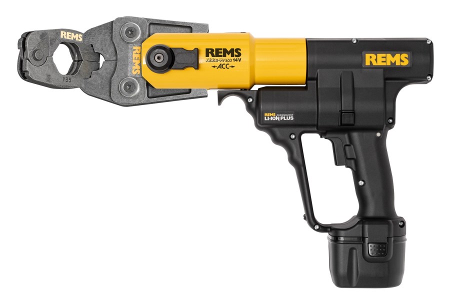 REMS AKKU-PRESS 14V ACC aku radiálny lis 10-108 mm, 32 kN, 14,4 V, s núteným chodom, akumulátor 5,0 Ah, nabíjačka, kufor