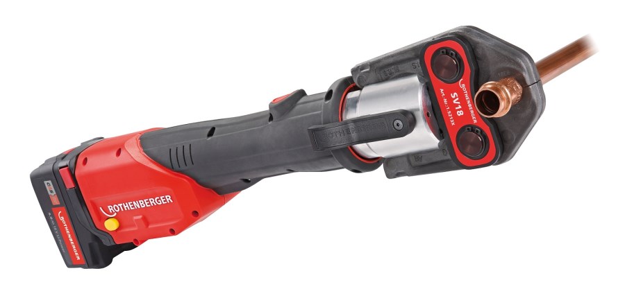 ROTHENBERGER ROMAX 4000 aku radiálny lis 12-108 mm, 32 kN, 18 V, s núteným chodom, akumulátor 4,0 Ah, nabíjačka, čeľuste SV 15-22-28, kufor