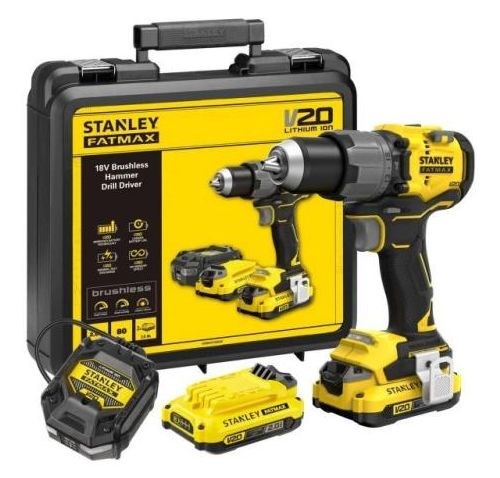 STANLEY FATMAX V20 SFMCD726D2K aku príklepová vŕtačka 18 V, 2x akumulátor 2,0 Ah, nabíjačka, kufor