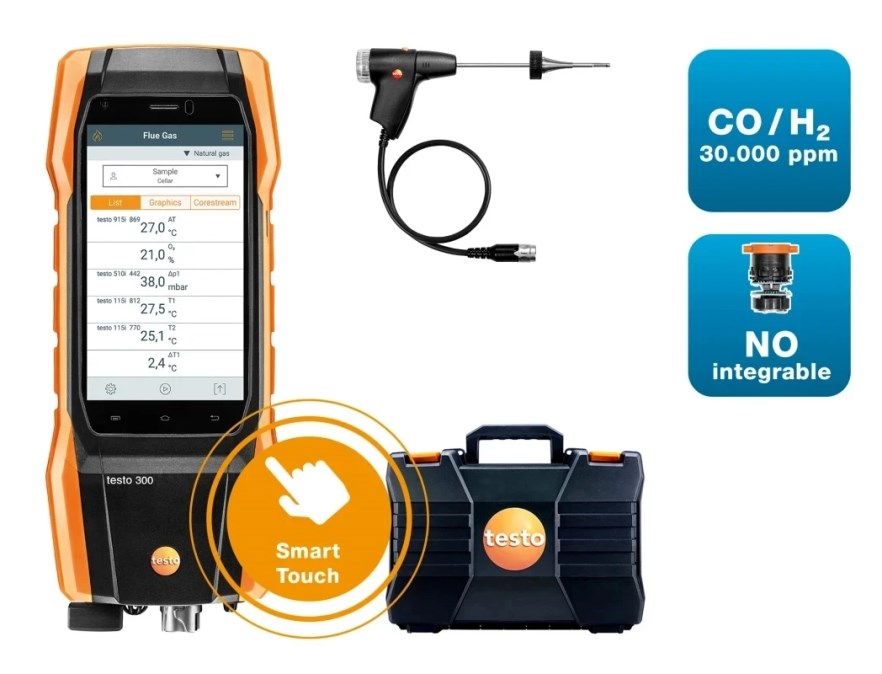 TESTO 300 LONGLIFE set 2, analyzátor spalín O2, CO s kompenzáciou H2 až do 30000ppm, NO-možnosť