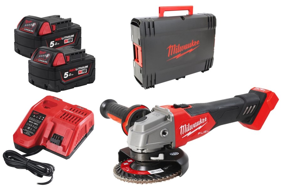 MILWAUKEE M18 SET 4 aku rázový uťahovač + kladivo + uhlová brúska + vŕtačka + 2x akumulátor + nabíjačka + kufor