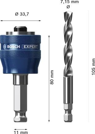 BOSCH EXPERT POWER CHANGE PLUS unášač pre dierovku 11mm + HSS-G strediaci vrták 7,15x105mm (sada 2 ks)