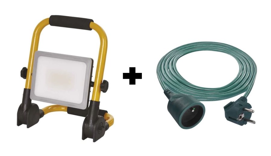 EMOS ILIO LED prenosný reflektor 31 W, 2800lm, čierna/žltá + predlžovací kábel 1 zásuvka