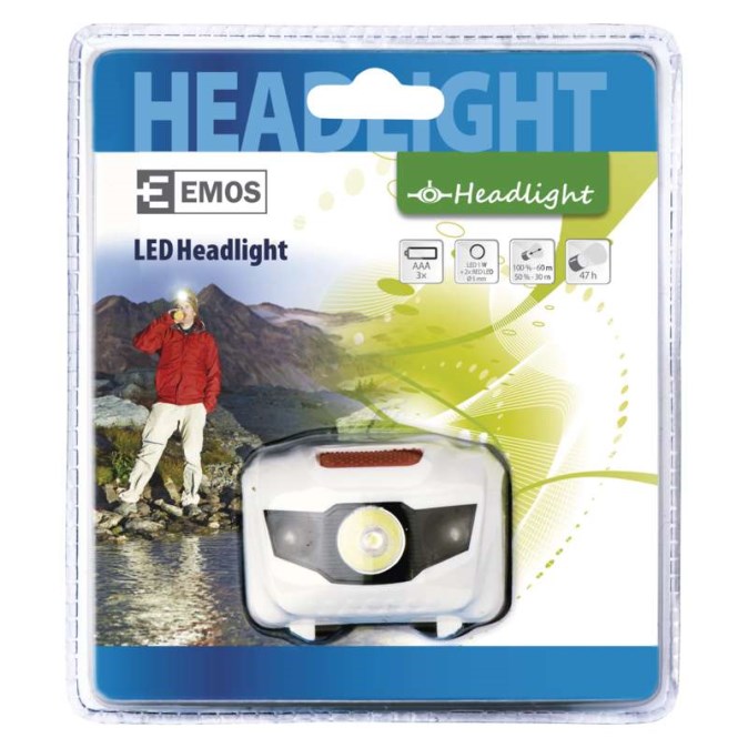 EMOS čelovka 3x AAA, 1 + 2 LED 1W, plast