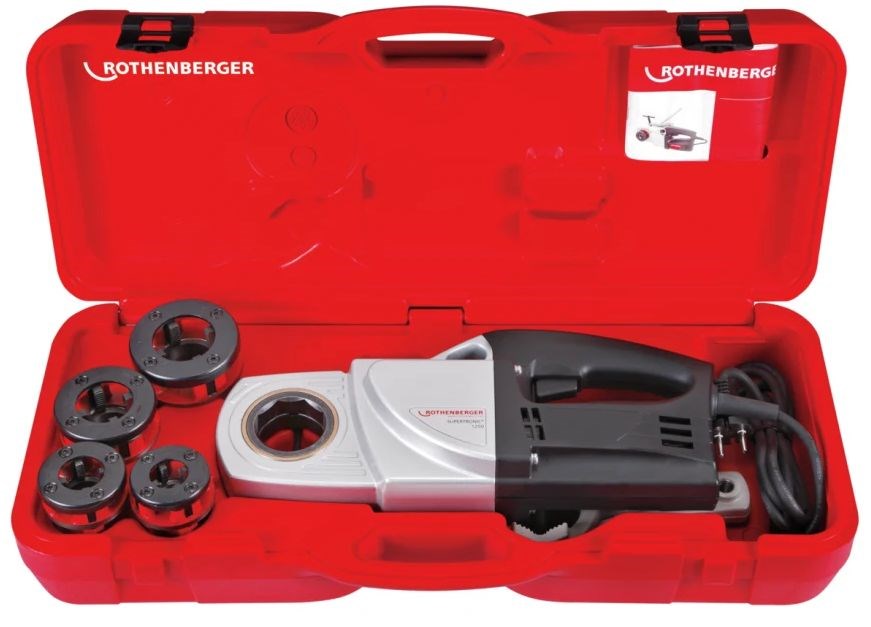 ROTHENBERGER SUPERTRONIC 1250 elektrický závitorez 1/4"-1 1/4", 800 W, závitorezné hlavy 1/2"-3/4"-1"-1 1/4", kufor