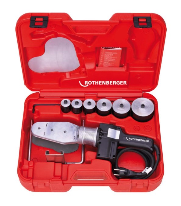 ROTHENBERGER ROWELD P 63 S-6 SET polyfúzna ručná zváračka 20-63 mm, 800 W, nožová, termostatická regulácia, nástavce 20-25-32 mm, kufor
