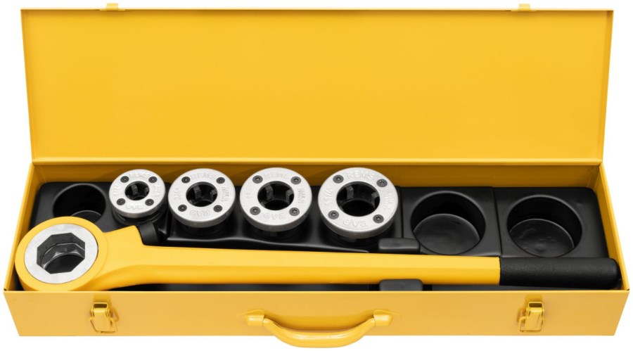 REMS EVA ručný závitorez 1/8"-2", závitorezné hlavy 1/2"-3/4"-1"-1 1/4", kufor