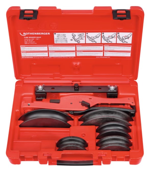 ROTHENBERGER TUBE BENDER MAXI ručná ohýbačka 12-26 mm, do 90°, segmenty MSR 14-16-18-20-26 mm, kufor (sada)
