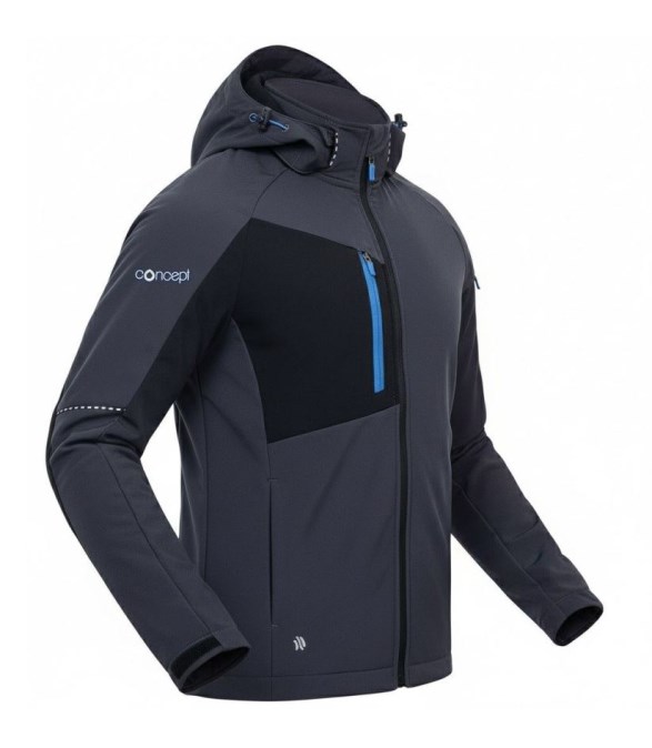 CONCEPT CITYCONIC bunda s kapucňou softshell L, tmavo šedá/čierna