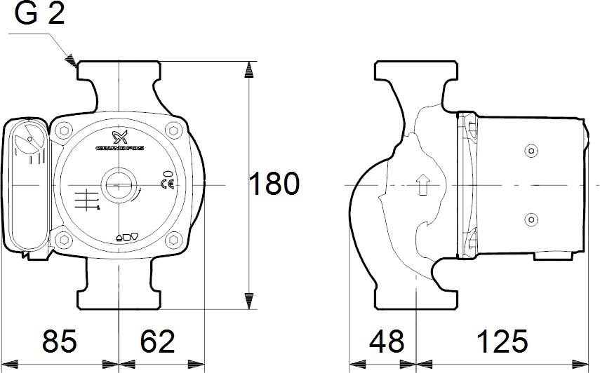 GRUNDFOS UPS 32-55 N 180 mokrobežné cirkulačné čerpadlo, 8 m3/h, 180 mm