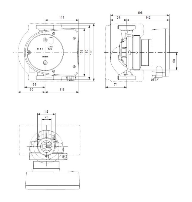 GRUNDFOS MAGNA1 25-40 mokrobežné obehové čerpadlo 6,2 m3/h, 180 mm