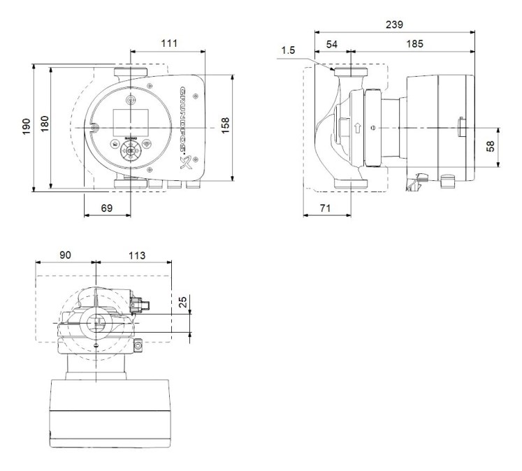 GRUNDFOS MAGNA3 25-40 mokrobežné obehové čerpadlo 6,9 m3/h, 180 mm