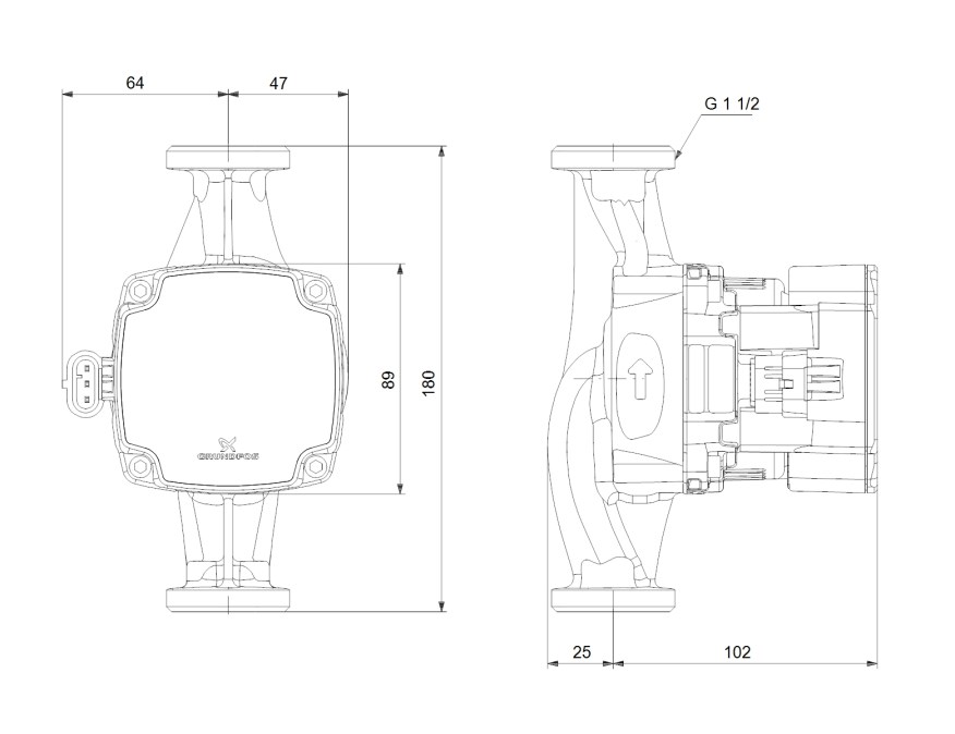 GRUNDFOS ALPHA1 GO 25-60 mokrobežné obehové čerpadlo 3,6 m3/h, 180 mm