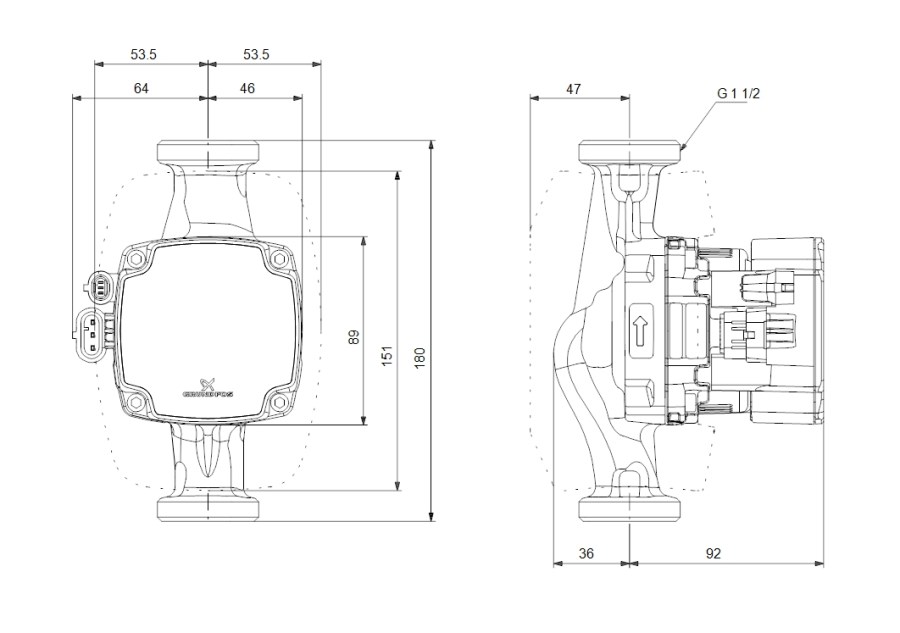 GRUNDFOS ALPHA2 GO 25-60 mokrobežné obehové čerpadlo 3,5 m3/h, 180 mm