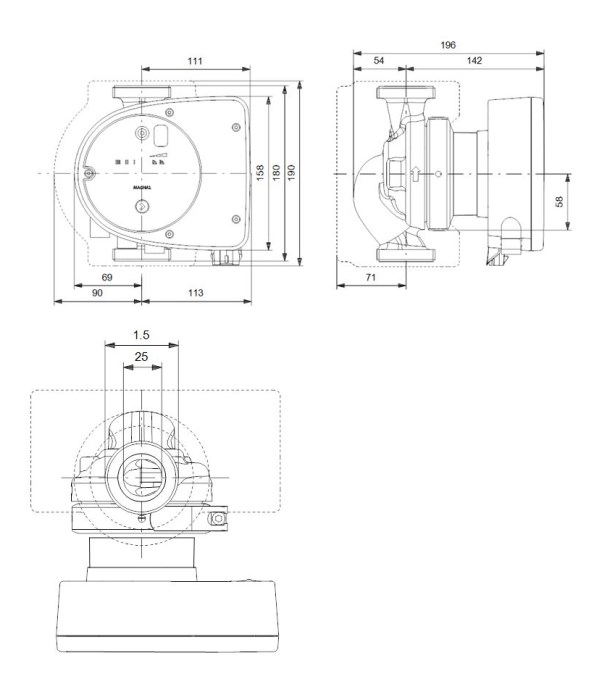 GRUNDFOS MAGNA1 25-120 mokrobežné obehové čerpadlo 9,7 m3/h, 180 mm