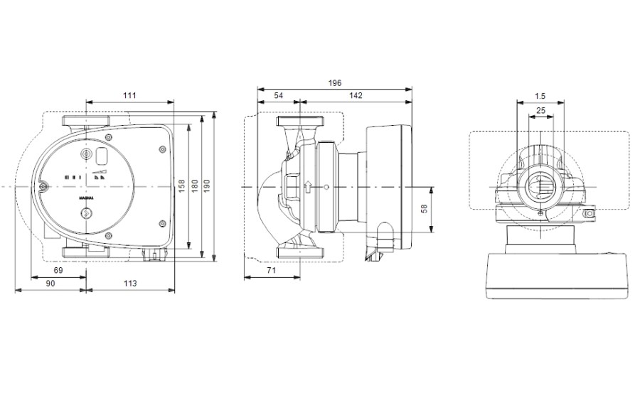 GRUNDFOS MAGNA1 25-80 N mokrobežné cirkulačné čerpadlo, 8,5 m3/h, 180 mm