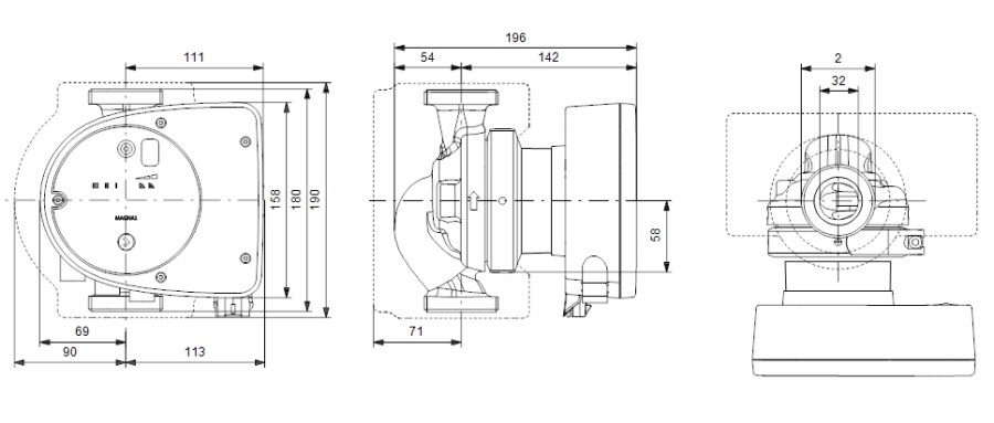 GRUNDFOS MAGNA1 32-40 N mokrobežné cirkulačné čerpadlo, 7,7 m3/h, 180 mm