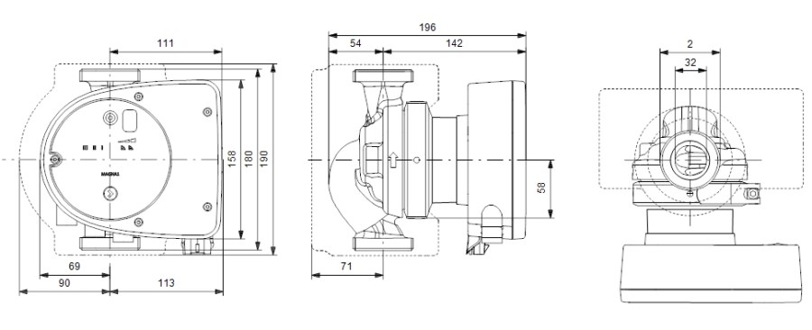 GRUNDFOS MAGNA1 32-80 N mokrobežné cirkulačné čerpadlo, 10,2 m3/h, 180 mm