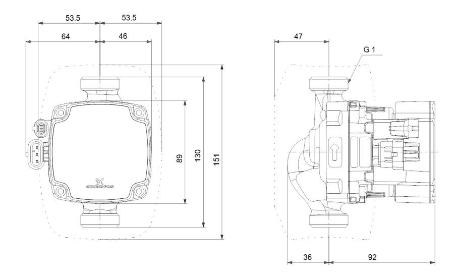 GRUNDFOS ALPHA2 GO 15-90 mokrobežné obehové čerpadlo 5 m3/h, 130 mm