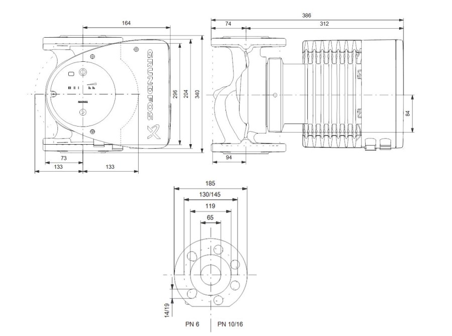 GRUNDFOS MAGNA1 65-100 F mokrobežné obehové čerpadlo 43,9 m3/h, 340 mm