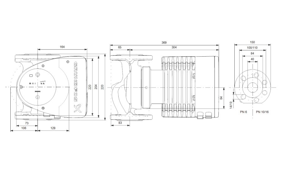 GRUNDFOS MAGNA1 40-100 FN mokrobežné obehové čerpadlo, 21 m3/h, 220 mm