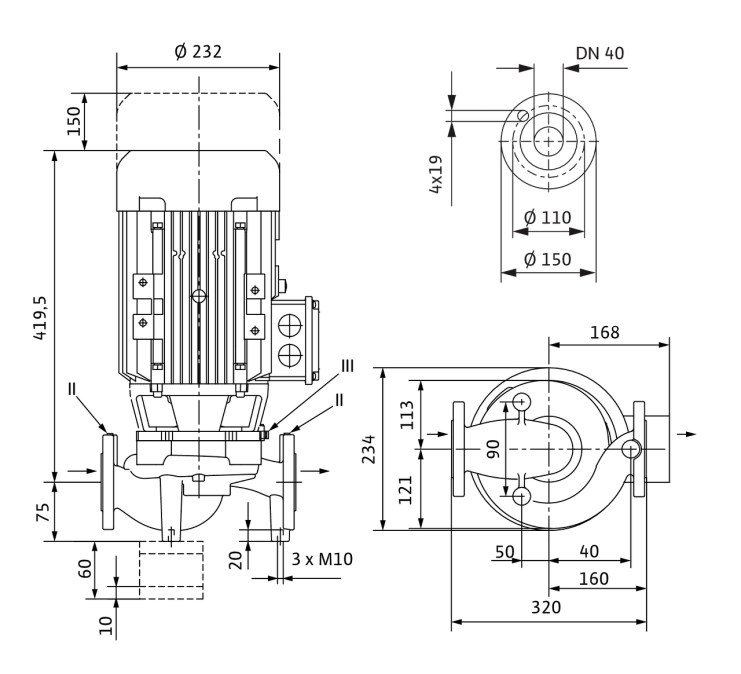 WILO VEROLINE IPL 40/160-4/2 suchobežné obehové čerpadlo Qmax 50 m3/h, 320 mm