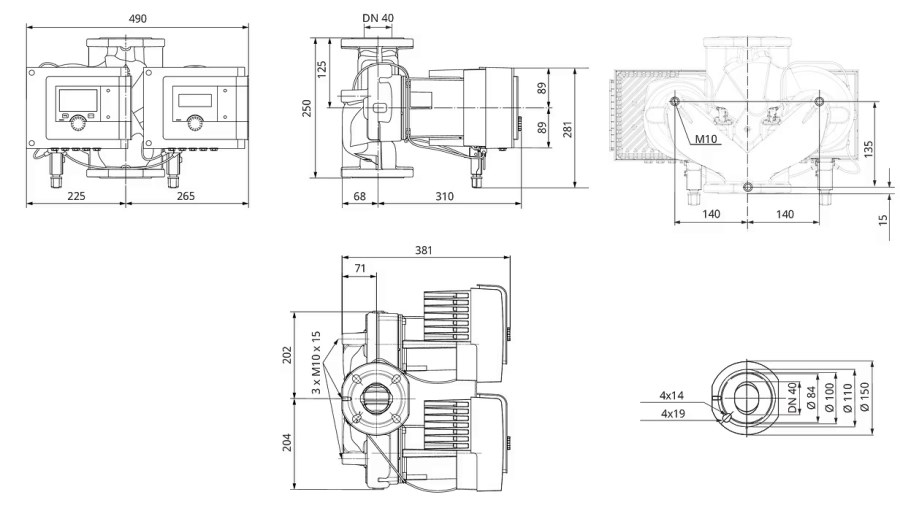 WILO STRATOS MAXO-D 40/0,5-12 dvojité mokrobežné obehové čerpadlo 39 m3/h, 250 mm