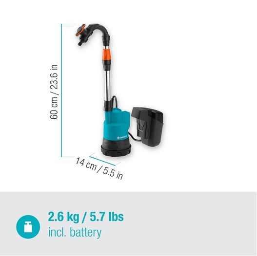 GARDENA 2000/2 18V P4A aku čerpadlo do suda 18V, 20 m, s nabíjačkou a batériou