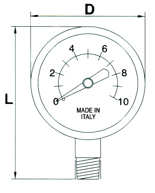 MALGORANI 119.10 manometer 63mm, 0-10bar, 1/4", spodný