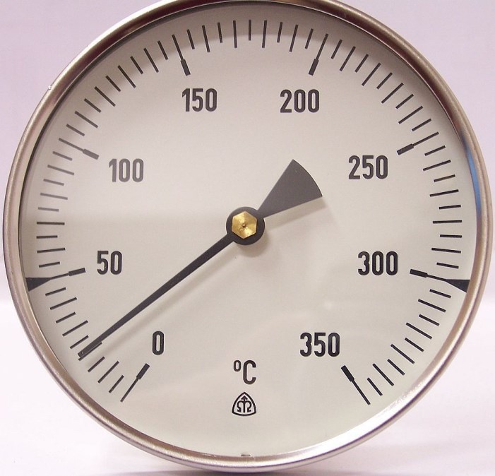 Teplomer TR 100/100mm, 0+350°C, priamy, bimetalový, bez nádržky