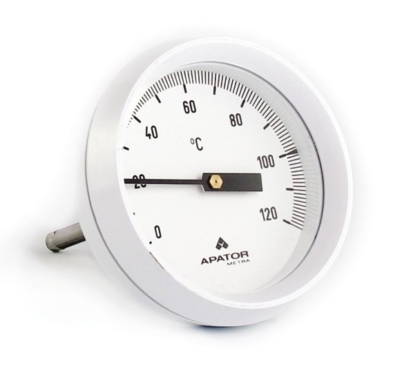 Teplomer DTR 100mm, 0+120°C, priamy, bimetalový, zadný prípoj