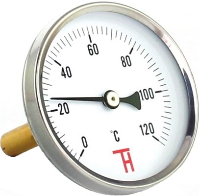 Teplomer ETR, 0-120°C, 80/105mm, priamy, bimetalový, s nádržkou