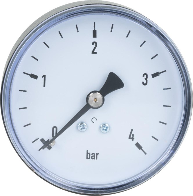 Manometer RF 63mm, G1/4"B, 0/4bar, zadný, samotesniaci pripojovací závit, mosadz