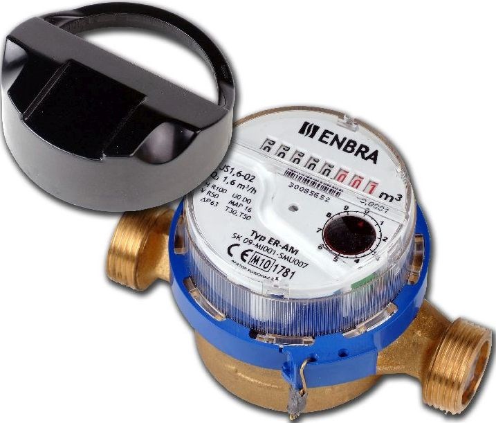 ENBRA ER-AM vodomer bytový DN15, G3/4", I = 110mm, Q3 = 1,6 m3 / hod, jednovtokový, suchobežný, teplá voda 90 ° C + M-BUS modul