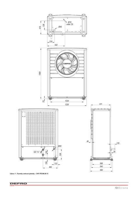 DEFRO DHP PREMIUM 16 tepelné čerpadlo 16,3kW, 400V, vzduch-voda, s riadiacou jednotkou a hydromodulom (komplet)