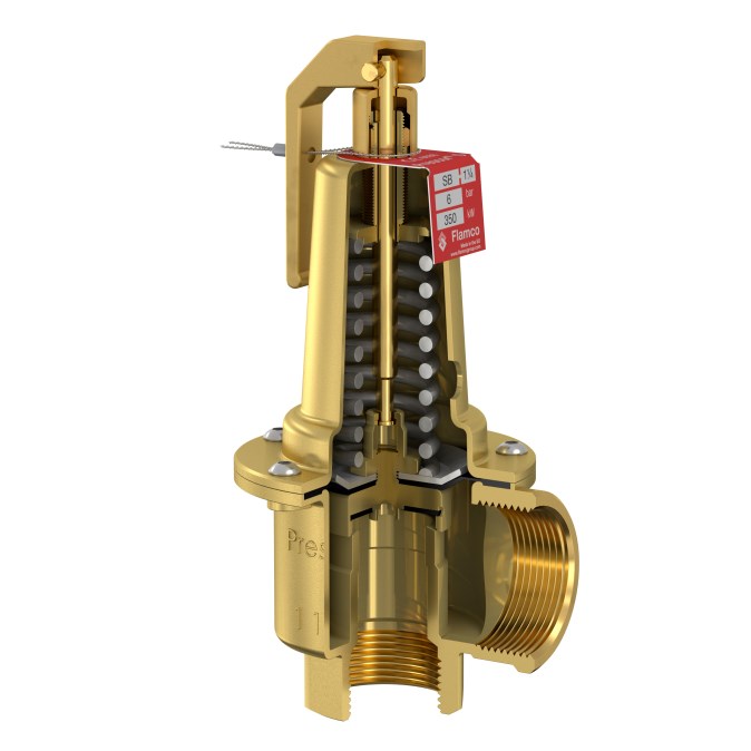 FLAMCO PRESCOR SB poistný ventil 2"x2 1/2", 10bar, 900kW, závitový, voda, mosadz
