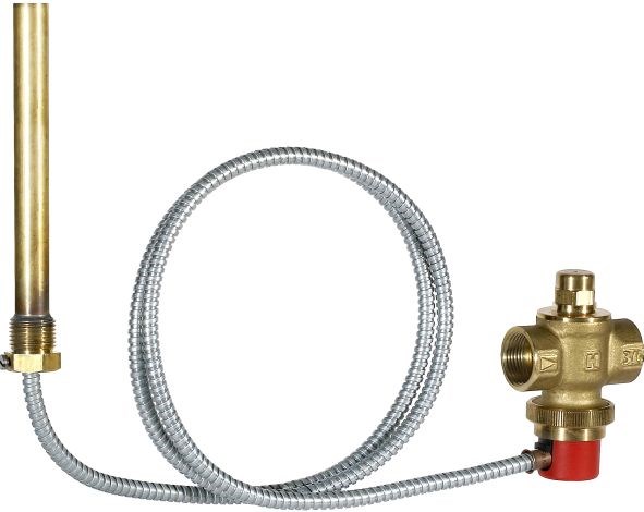 RESIDEO BRAUKMANN TS131 ventil odpúšťací pre vykurovacie sústavy 100kW, Rp 3/4" FF, 5bar, 95°C, kapilára 1300mm, závitový, so zdvojeným teplotným snímačom, mosadz