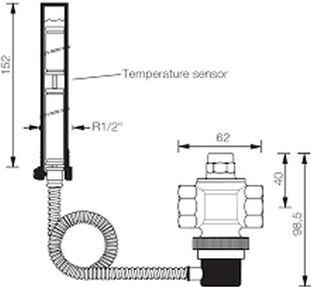 RESIDEO BRAUKMANN TS131 ventil odpúšťací pre vykurovacie sústavy 100kW, Rp 3/4" FF, 5bar, 95°C, kapilára 1300mm, závitový, so zdvojeným teplotným snímačom, mosadz